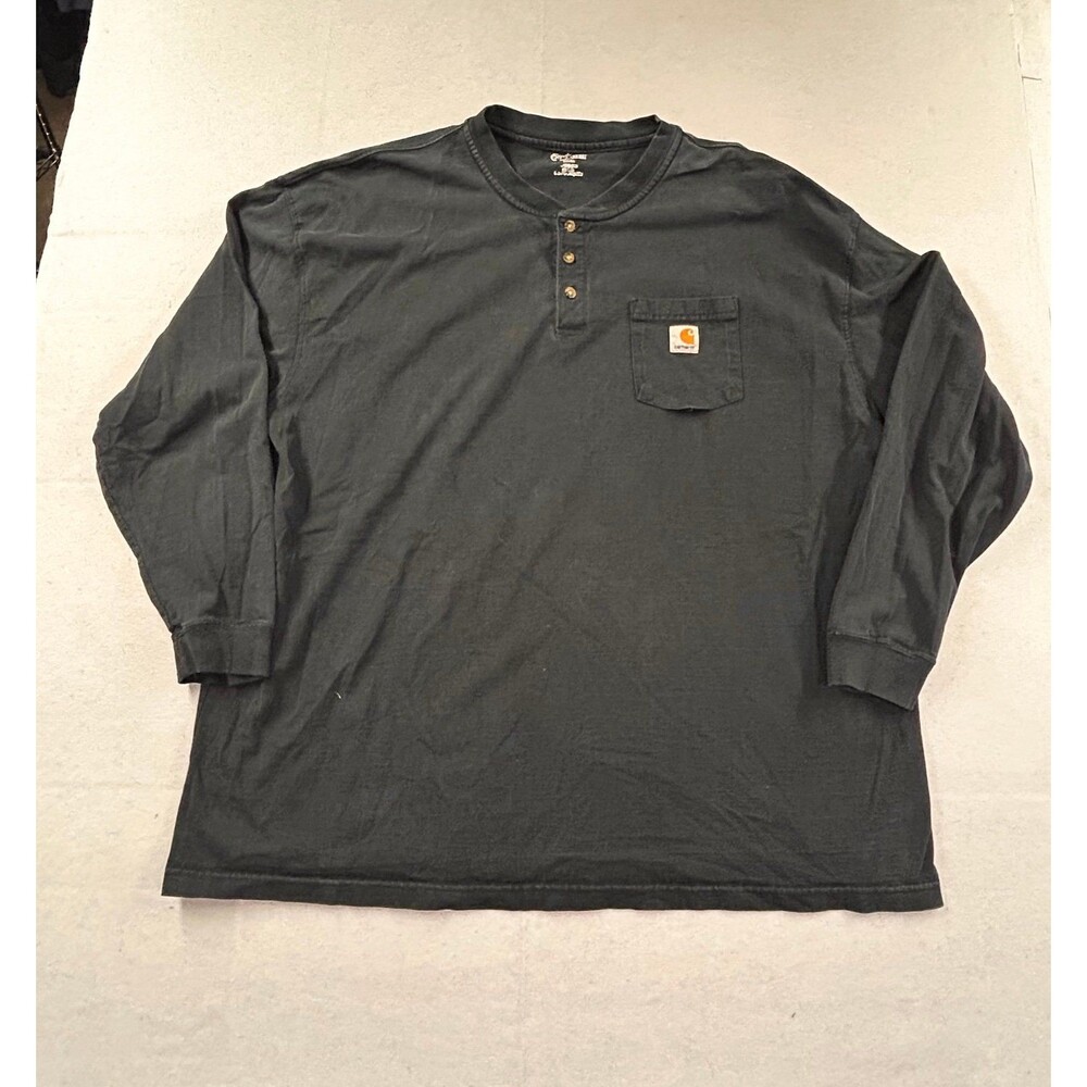 Vintage Carhartt Black Solid Loose Fit Henley Long Sleeve Tee Shirt 3XL
